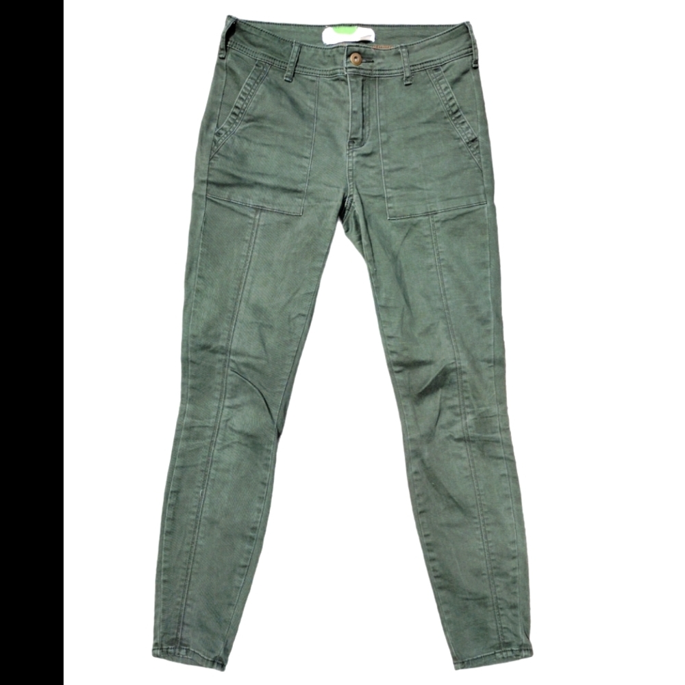 anthropologie dark army green utility pants size 26 or 2 skinny with stretch